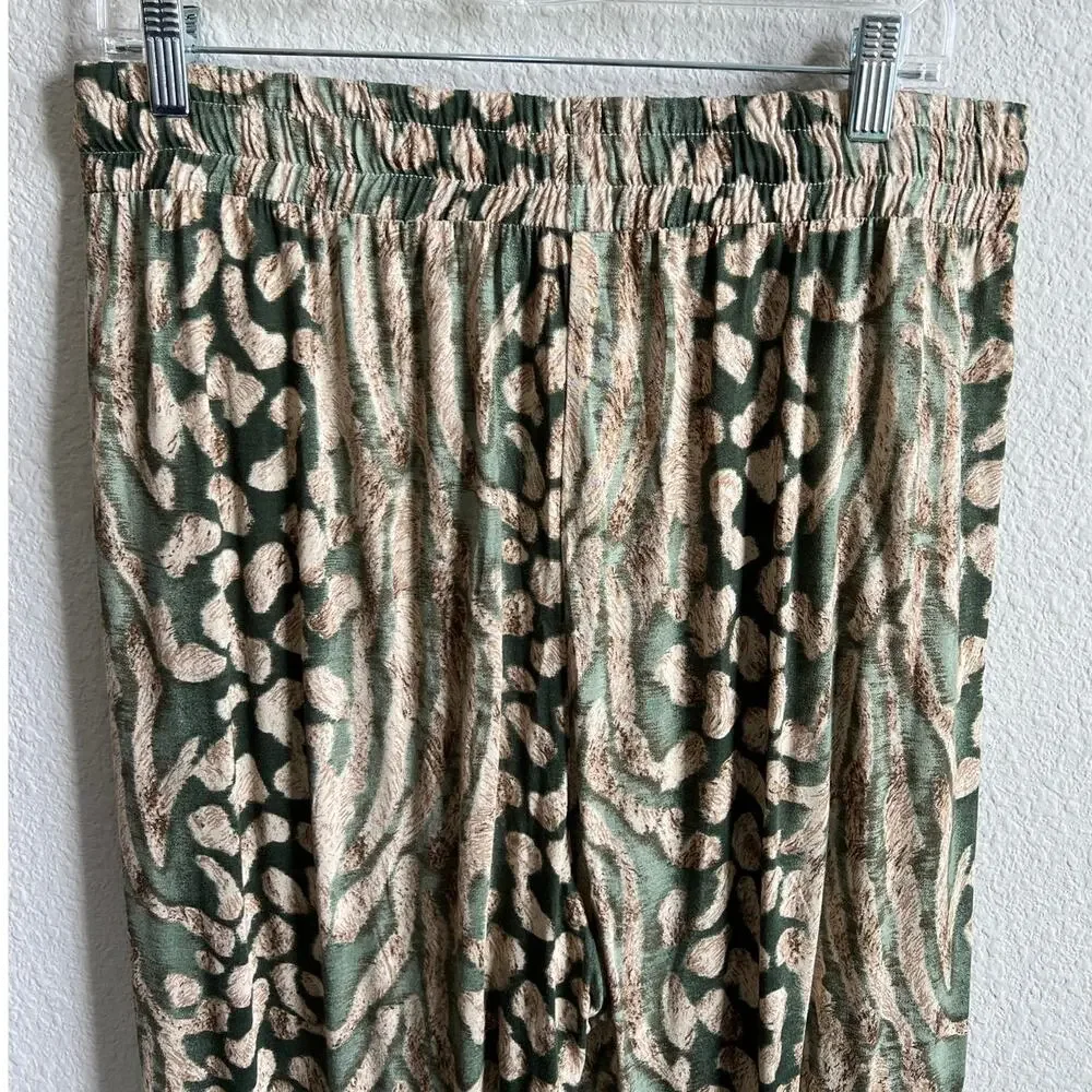 Lascana Green High Rise Wide Leg Flowy Pants Women's 14 All Over Print Modest
